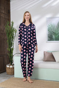Önden Düğmeli Kalp Desenli Kadın Pijama Takımı